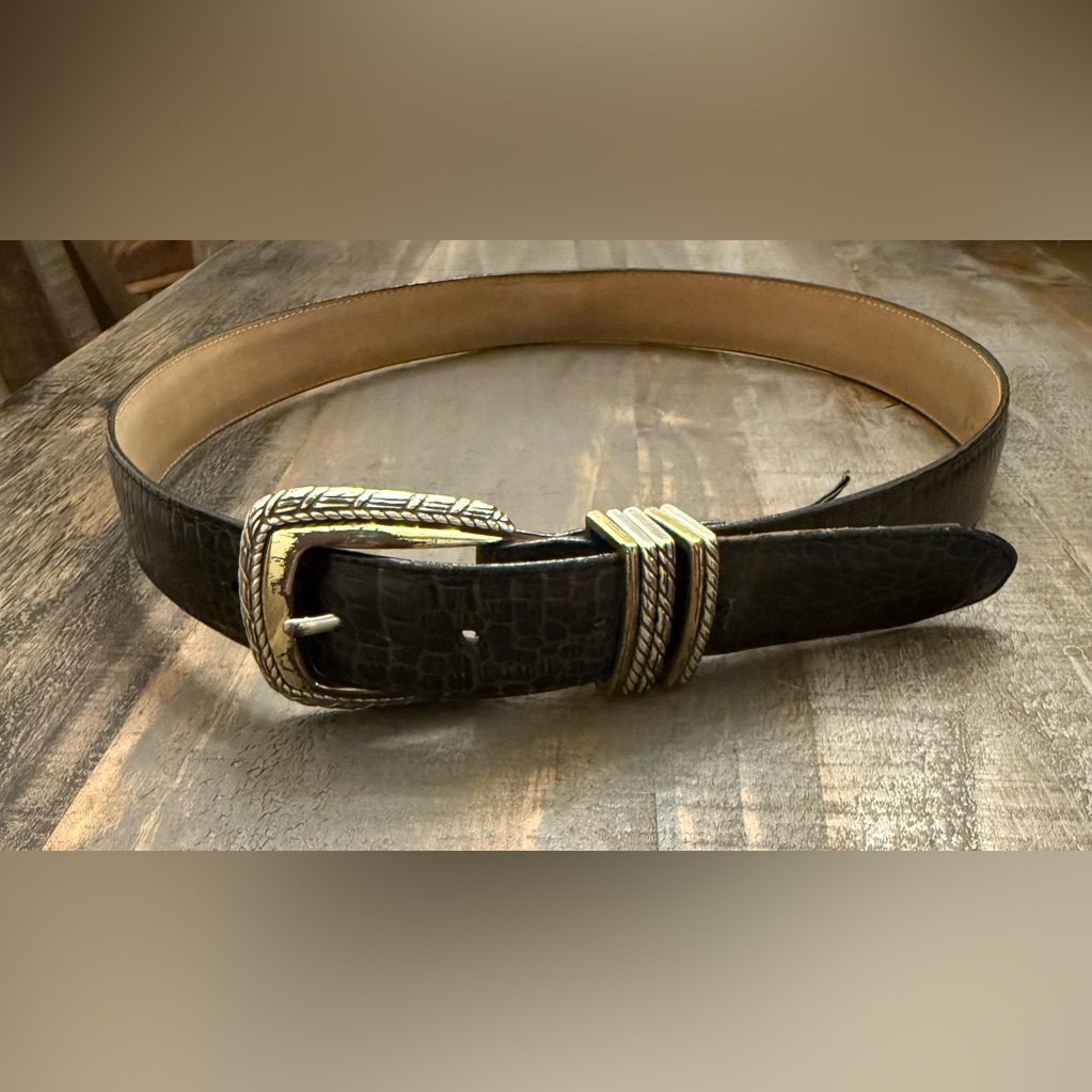 Brighton Black Crocodile Leather Belt With Gold  Silver Buckle